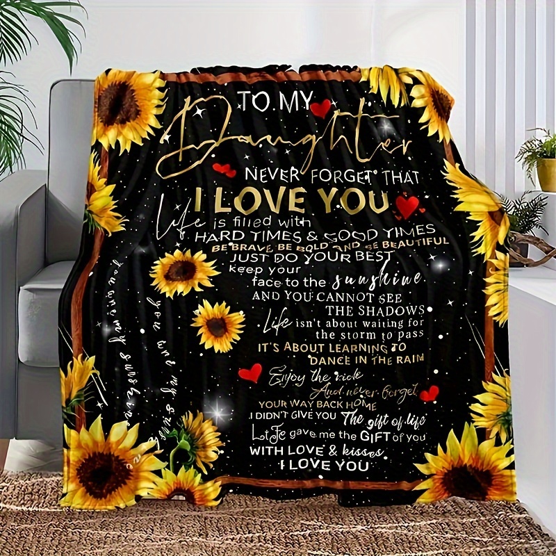 

1pc Sunflower Letter Blanket - Soft And Cozy Facecloth For Living Room And Bedroom - Perfect Gift For Daughter