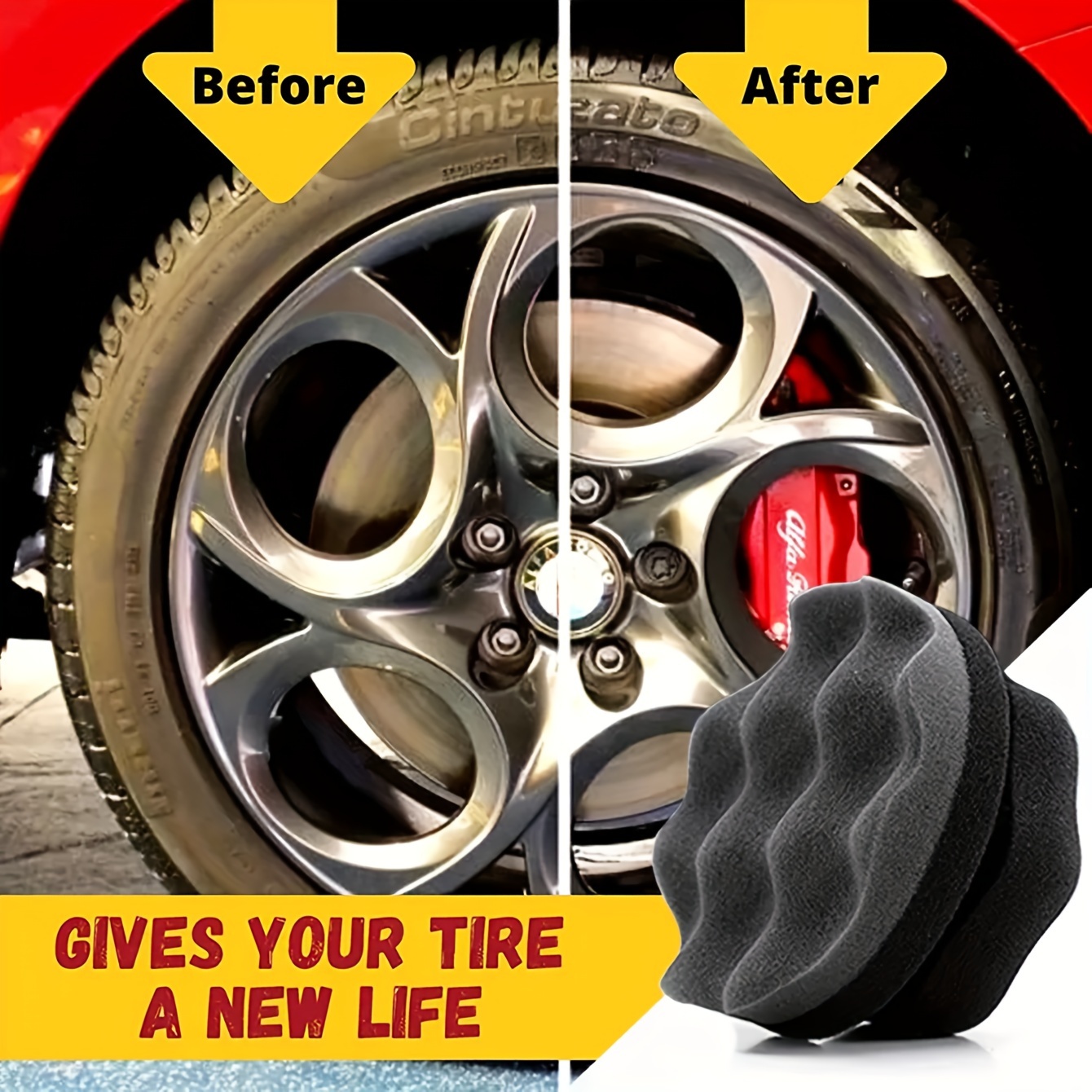

Easy Grip Car Washing Sponge: High Density, Wavy Design For Tire And Wheel Cleaning - Durable And Effective For Auto Detailing