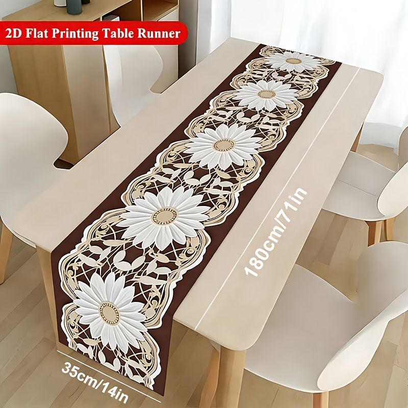 TEMU 1pc Table Runner, Lace Trim Pattern, Size 71in X 14in, Kitchen Dining Table Decor, Creative Gift, Rectangular Table Runner, Coffee Tea Table