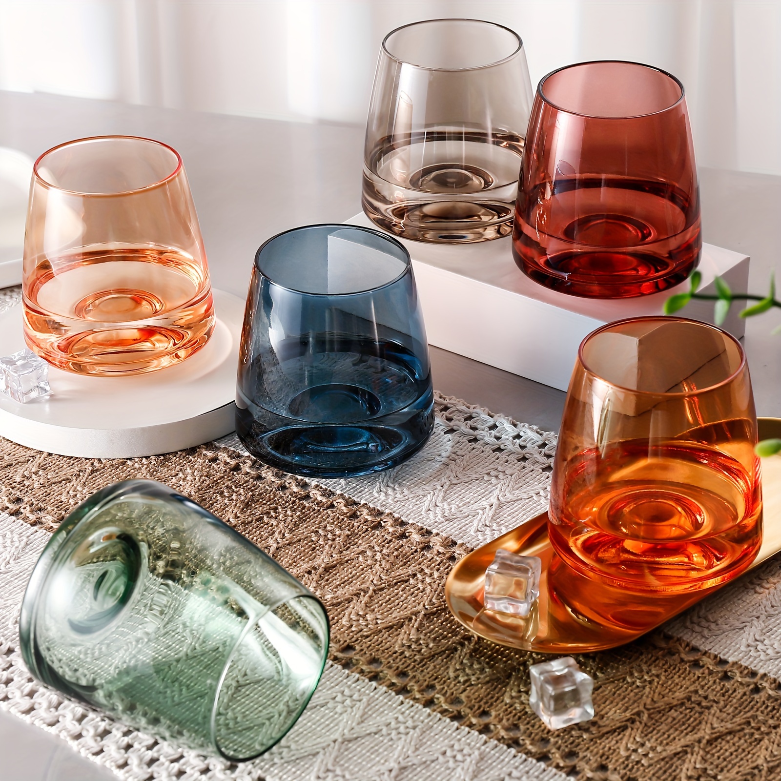 stemless wine glasses set 6 hand blown colored crystal - Temu