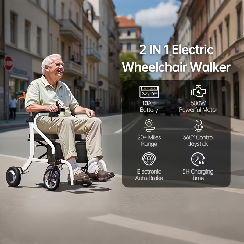 a versatile 2 in 1 electric wheelchair and walker featuring a lightweight aluminum alloy frame that weighs 38   its easy to transport offers an   range of 20 miles and can support up to 300   Product details 0