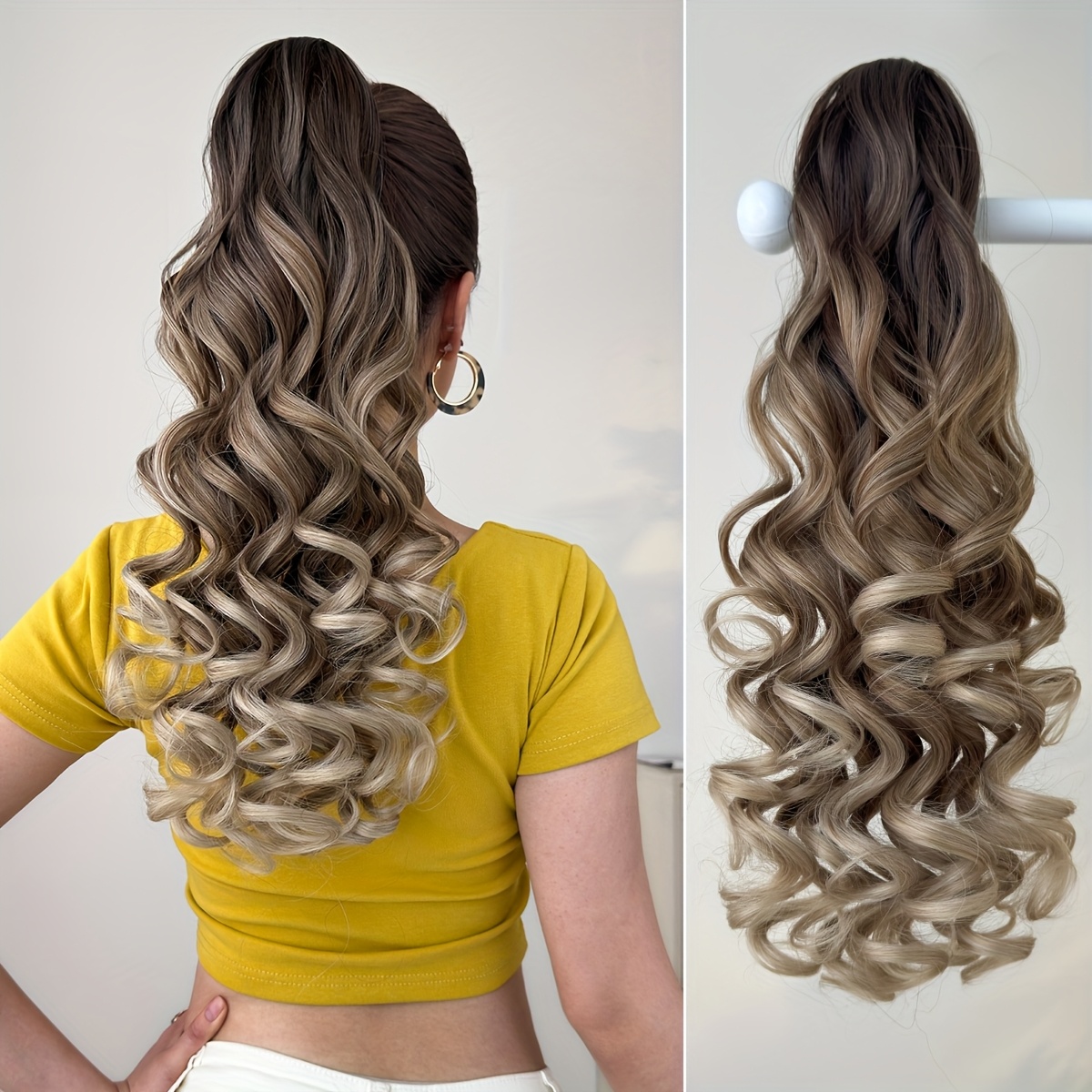 claw ponytail extension hair light brown 22 inch long water wave heat resistant fiber synthetic ponytail hairpiece for girl women   used details 0