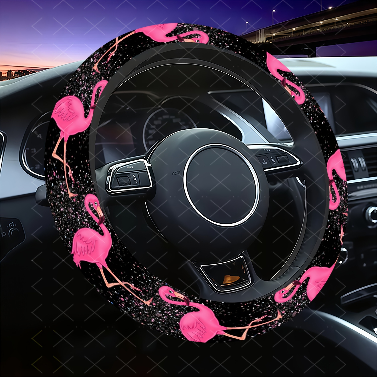 TEMU 1pc Flamingo Steering Wheel Cover, Glitter Style, Universal Fit For Suvs & Cars-all Season Use, Long-lasting Durable, Anti-slip & Durable-, No ,