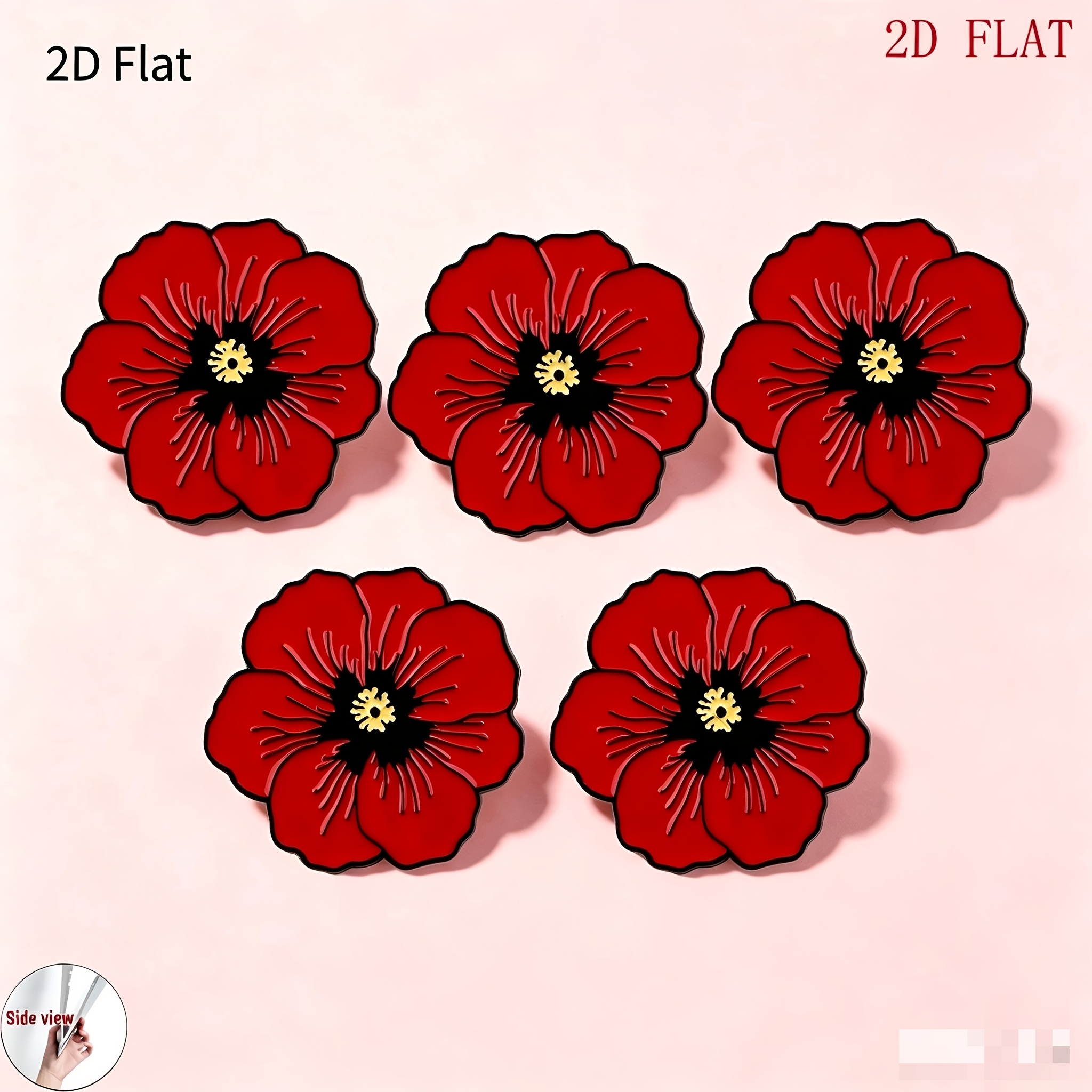 TEMU Plat 2D, Lot de 5 épingles de revers à fleur de marguerite rouge, Épingle et broche acrylique, Décoration pour sac à dos, Cadeau pour amis,