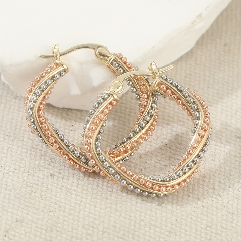 TEMU Aretes de Anillo Cuadrado Vintage para Mujer, Aretes Dorados en y Rosa, Estilo Vintage, Joyería Elegante para Fiestas, Aretes Hechos a con