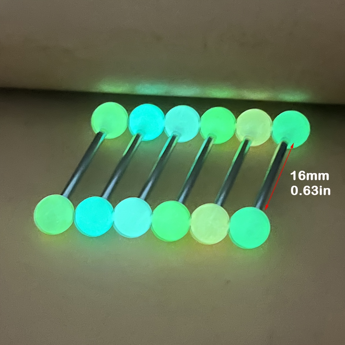 Image of 6pcs 12/14/16mm Glow In The Dark Acrylic Luminous Tongue Lip Labret Piercing Stud Barbell Cartilage Helix Body Jewelry - Y2k/goth Style, Stainless Steel, Comfortable & For Daily Wear & Parties