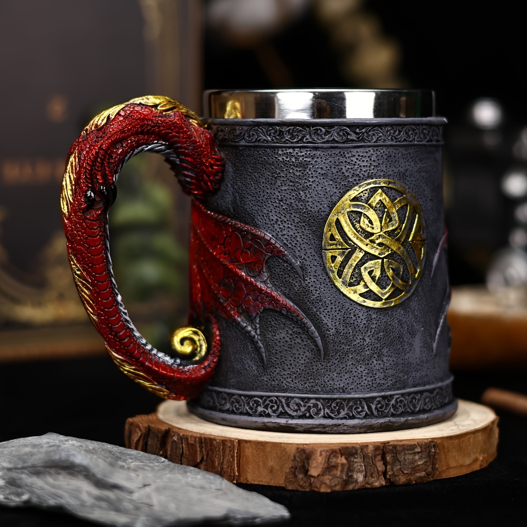 a stainless steel beer cup with a dragon statue a 3d western winged dragon mug and coffee cup christmas gift halloween tabletop decoration cute dragon decoration bar water cup details 2