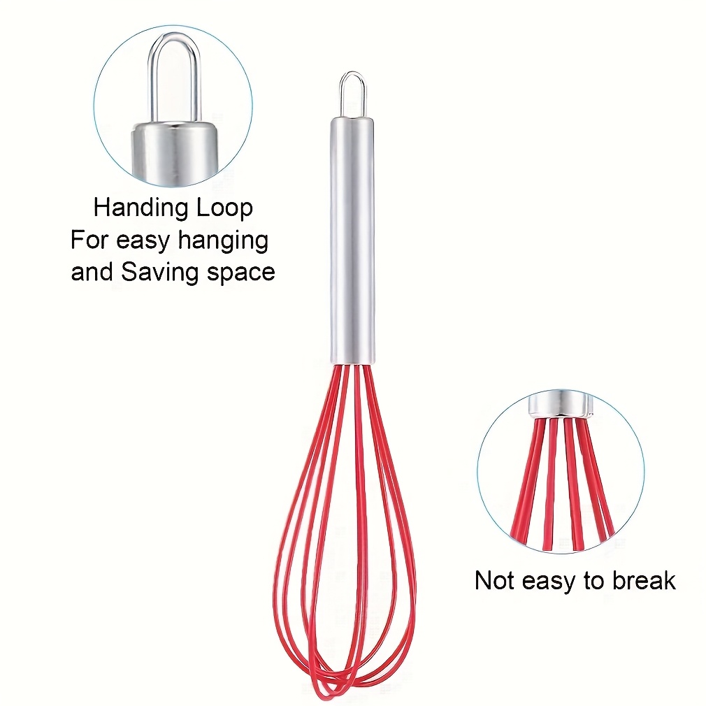 1pc silicone whisk with stainless steel wire heat resistant non electric cooking baking tool for blending whisking beating colorful gift box included balloon whisk egg beater details 1