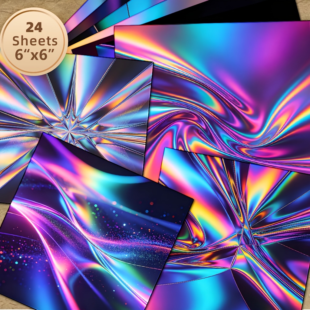 TEMU 24 Sheets Of 6x6 Inch Cyber Neon Laser Effect Decorative Paper | Light Effect Textured Journaling Material Suitable For Collage, Handmade Diy,