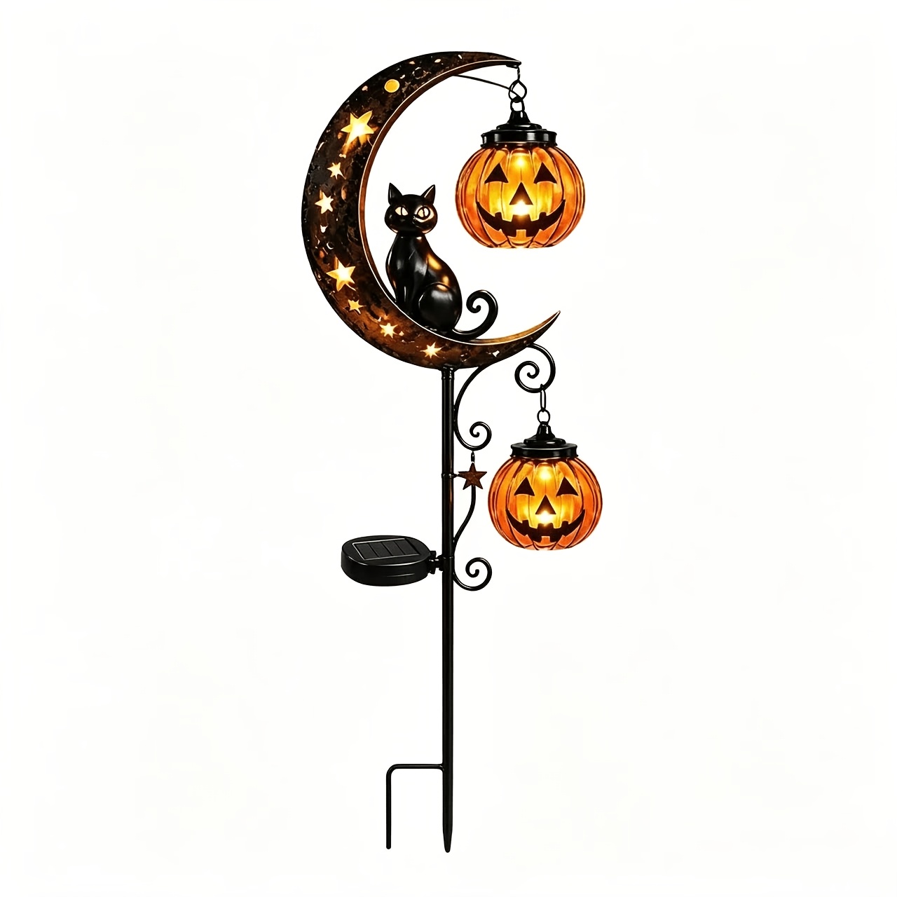 TEMU Solar Halloween Black Cat And Pumpkin Stake Light | Metal Black Cat Yard Ornament, Solar Outdoor Light, Indoor Figure Lamp Fall Halloween Decor