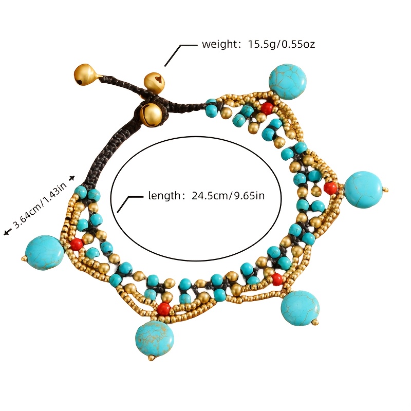Women's Bohemian Style Natural Turquoise Double Layer Anklet