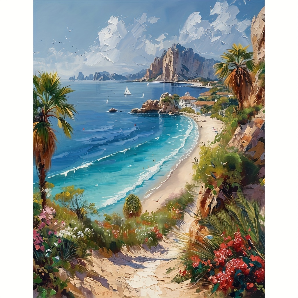 

1pc, Large Size 40x50cm/15.7x19.7in Without Frame Diy 5d Diamond Art Painting, Beautiful Beach, Full Rhinestone Painting, Diamond Art Embroidery Kits, Handmade Home Room Office Decor