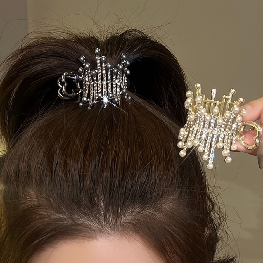 

1pc Vintage Sparkling Rhinestone And Faux Pearl Decorative Hair Clip Ponytail Holder Elegant Hair Accessories For Women And Daily Uses