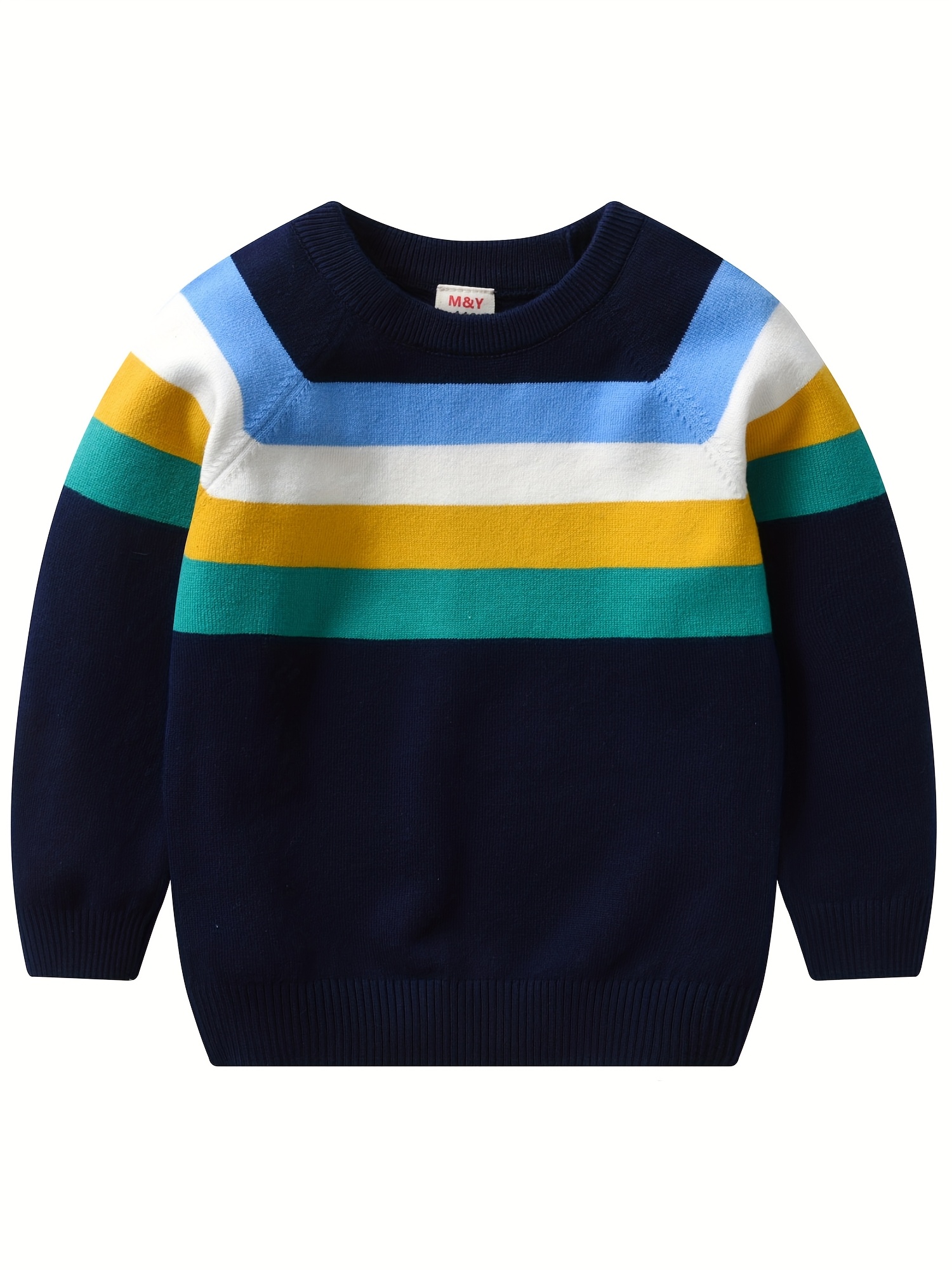 Boys' Striped Pullover Sweater with Round Neck