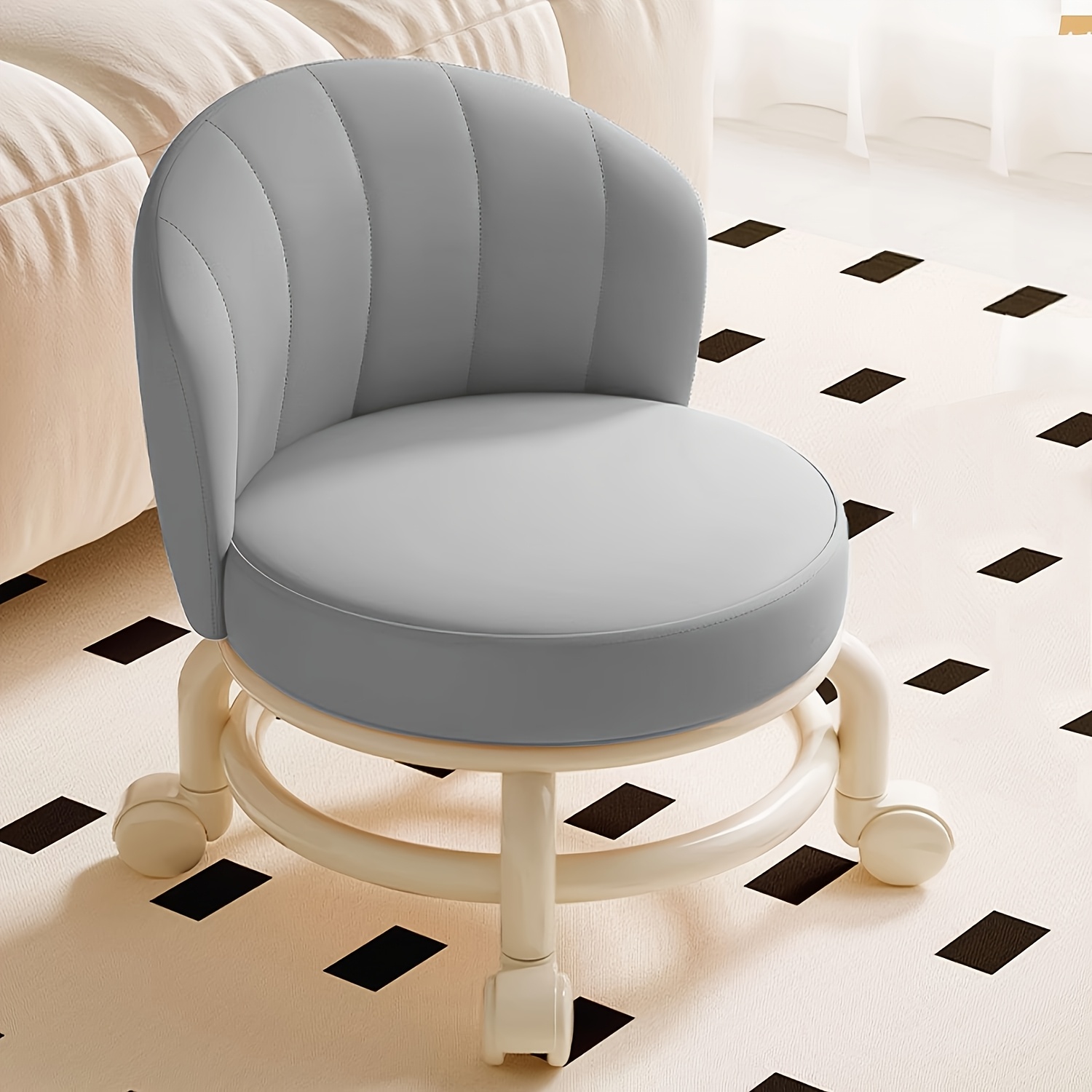 Storage Benches, Shoe Changing Bench, Roller Seats Movable Stool, Pu Leather Easy-clean, Height Adjustment, Flexible & Smooth, Universal Wheel Low Stool