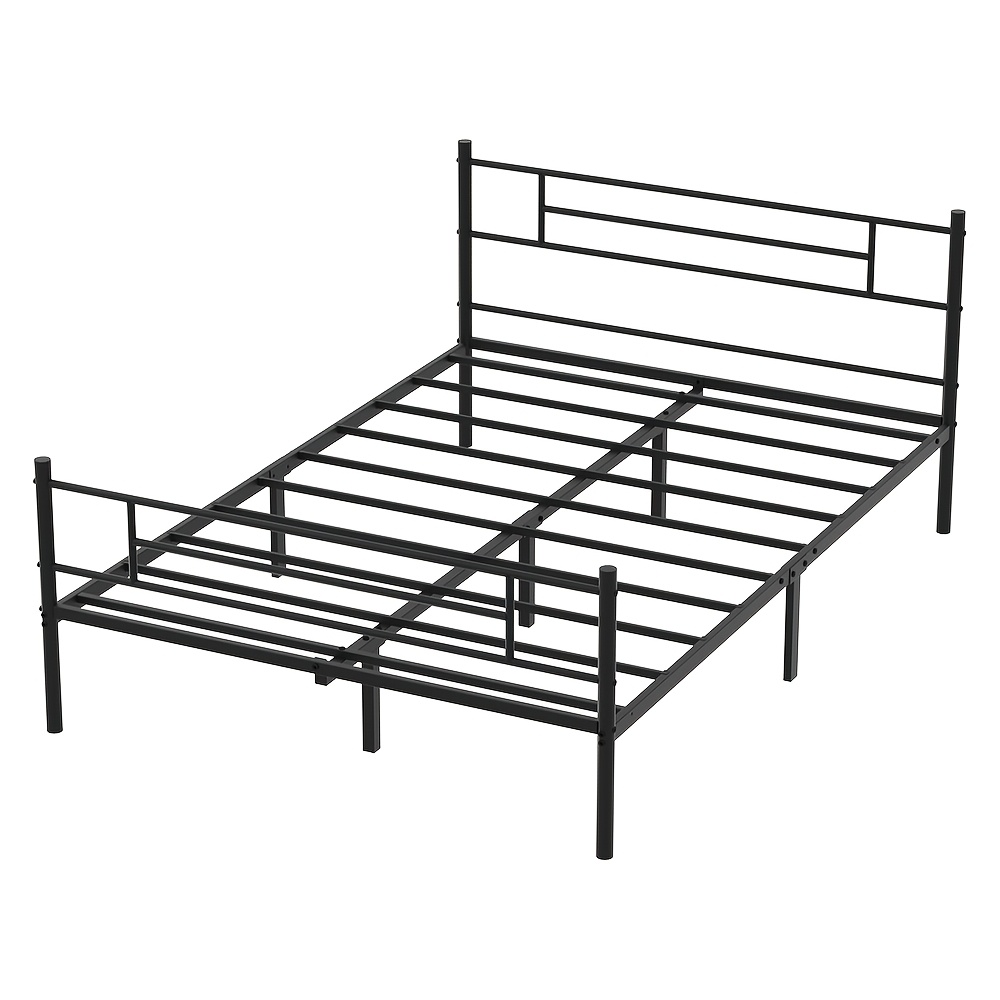 TEMU Double Bed Frame, Iron Bed Frame With Headboard And Footboard, Platform Bed Frame, Mattress Base With Steel Slats, Storage Space Underneath , No
