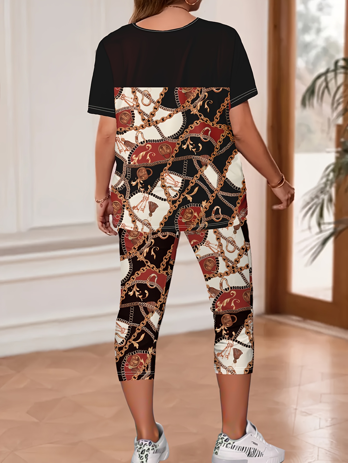 womens plus size floral print jumpsuit casual sleeve Temu - Main Image
