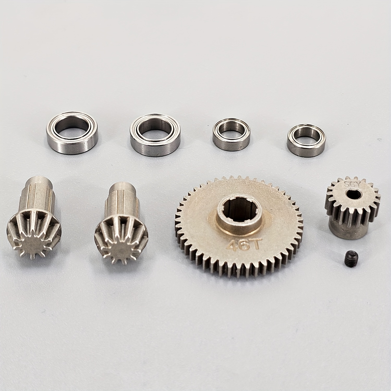 Image of Scy 1/16 Rc Car Transmission Gear Kit - Powder Iron (46t Main + 2x10t + 18t Motor Gears) With 2xr1810 & 2xr168 Bearings, Fit 16101/16102/16103/sg116/sg316/q130 Pro/max