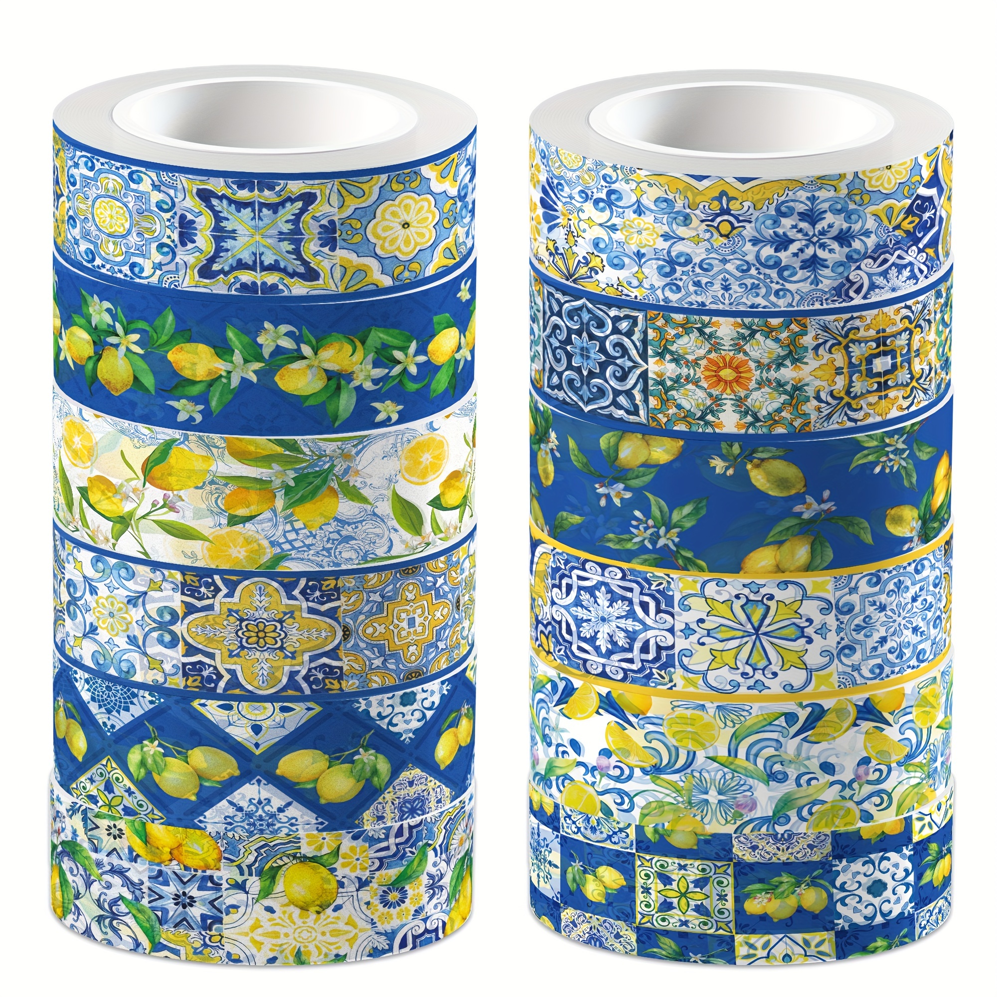 Image of 12 Rolls Chinoiserie Fresh Lemon Fruit Pattern Adhesive Washi Tape Masking Tape Paper Sticker Washi Tape For Gift Wrapping Craft Arts