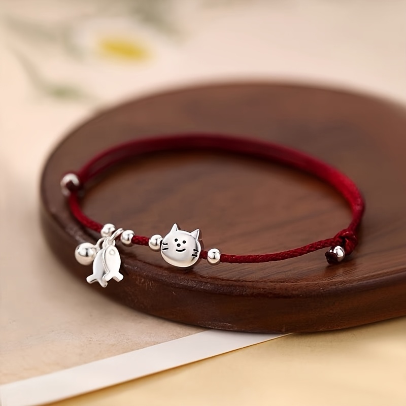 TEMU Una pulsera para mujer con un lindo gato que ama , diseñada con una cuerda , para cualquier outfit
