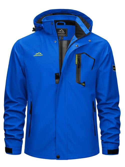 chaqueta deportiva de para hombre, cortavientos, calidad, con forro de malla transpirable, , que absorbe la humedad, de rápido, con múltiples bolsillos, capucha desmontable, abertura delantera con cremallera, ajustable, para exteriores, esquí, senderismo, montañismo