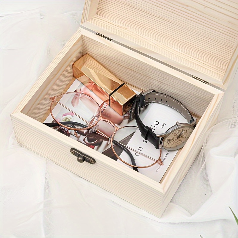 ヒンジ付き蓋付き木製ボックス 1個 工芸品 diy 収納 ジュエリー