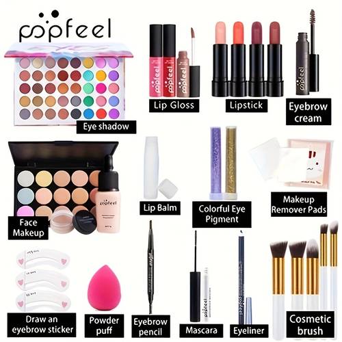 mothers day gift of makeup tools such as girl makeup sets eye lip gloss eyebrow pencil makeup pads puff makeup brushes etc cosmetics gift box sets suitable for holiday gifts for girls