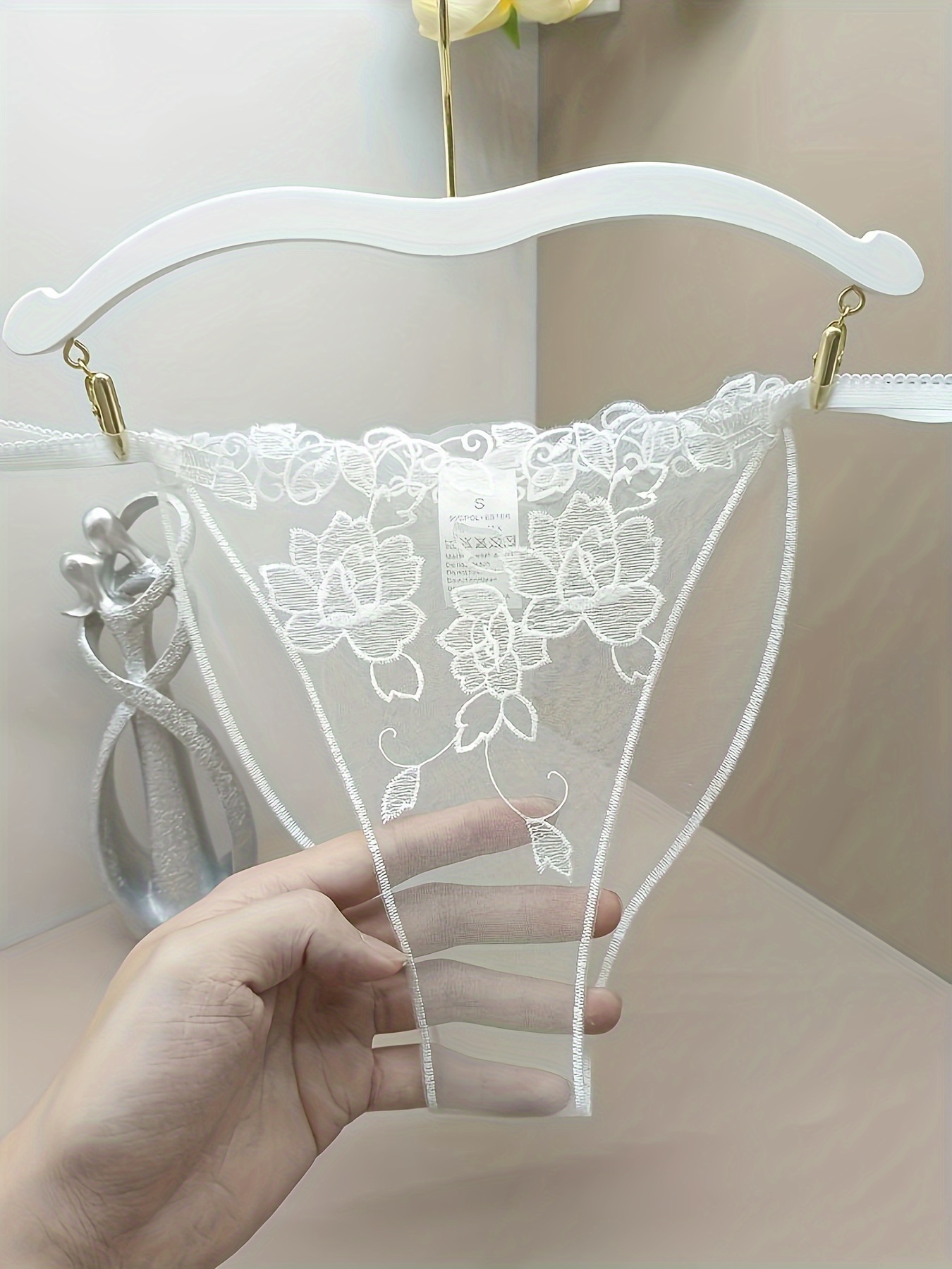3pcs Women's Sheer Mesh Lace Panties - Floral Embroidery Low-Rise Underwear, Sexy Semi-Sheer Lingerie with Delicate Feminine Design, Hand Wash Only, Sexy Lingerie | Sensual Style | Lace Craftsmanship