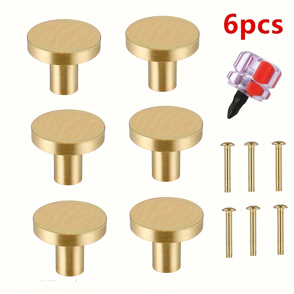 

6pcs Golden Polished Aluminum Drawer Knobs, 20x25mm - Single Hole Cabinet Handles For Cupboards, Wardrobes & Dressers With Screws Included, Door Handles, Furniture Decoration