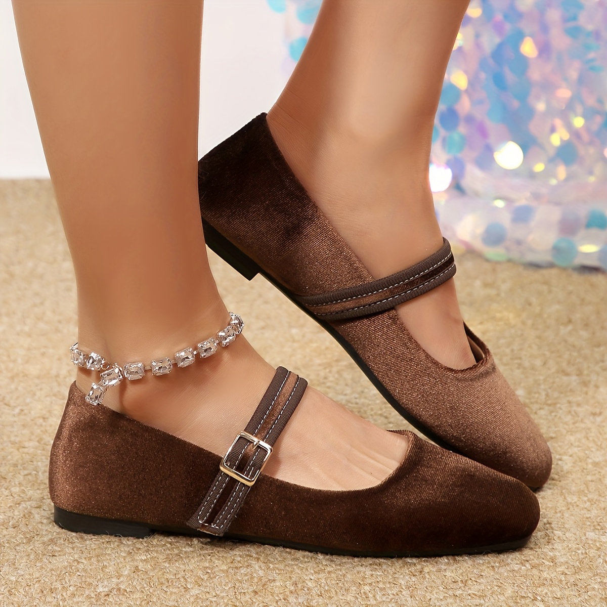 TEMU Chaussures élégantes pour femme, chaussures de dame chics à bout carré, coupe profonde, style français, à bride unique et à plat, nouvelles