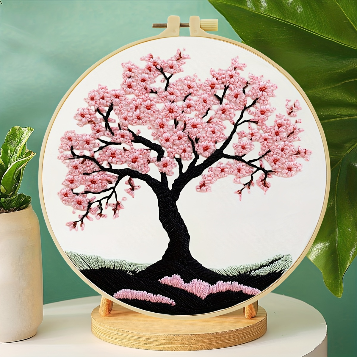 TEMU 1pc Embroidery Kit, 15x15cm/5.9x5.9in--20x20cm/7.9x7.9in, Beautiful Cherry Tree, Handmade Diy Embroidery Kit Suitable For Adults And Beginners,