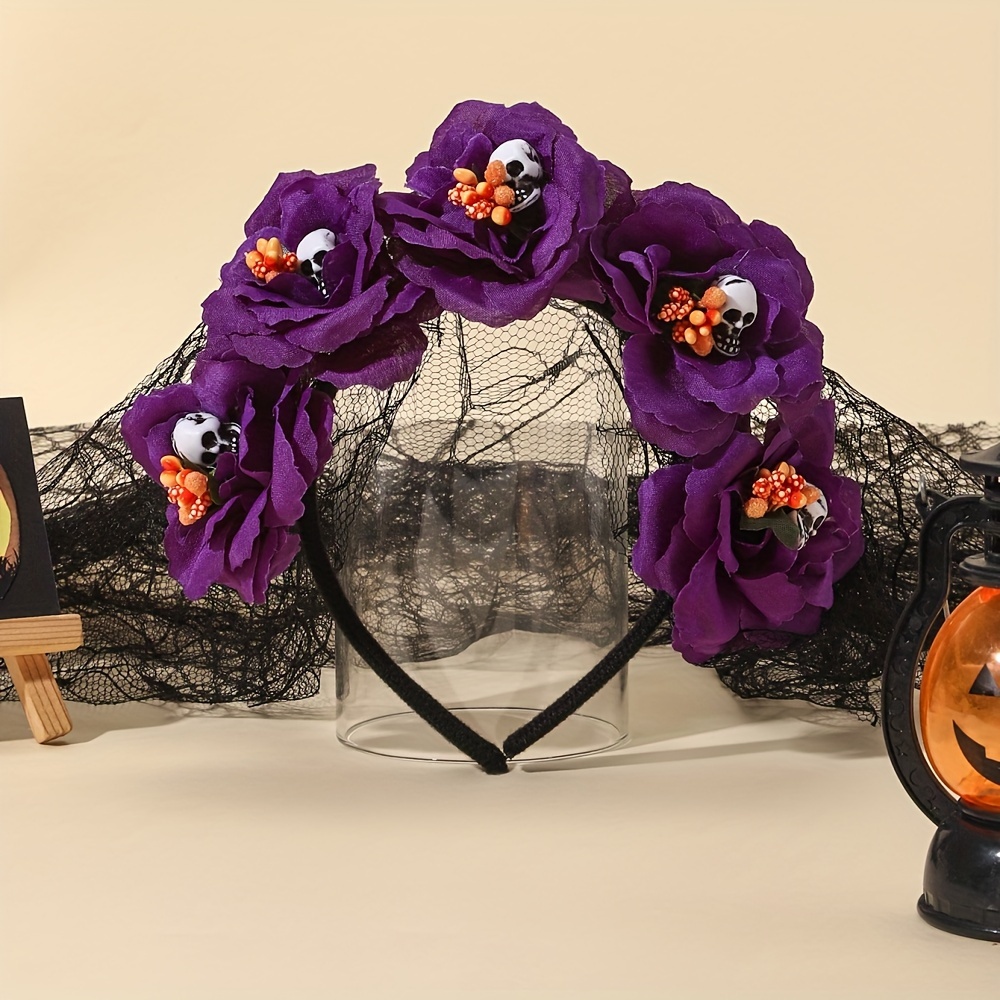 Smiffys Stirnband Mit Roter Rose & Skelett-Hand – Halloween Accessoire Für Erwachsene