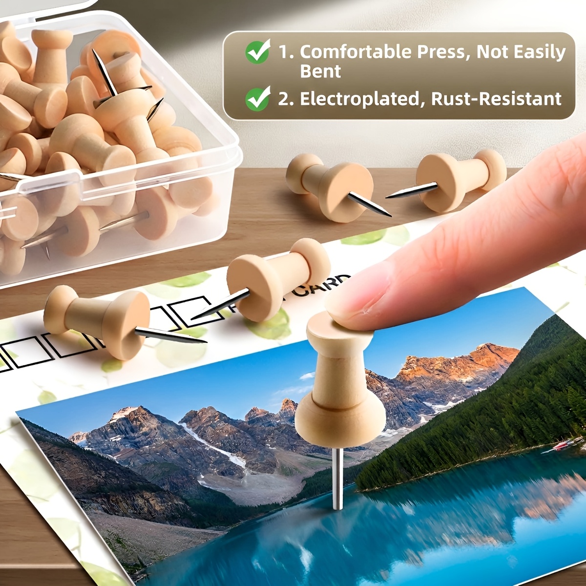 36pcs cute wooden pushpins decorative thumb tacks wooden pins cork board pins suitable for display walls and bulletin board decoration