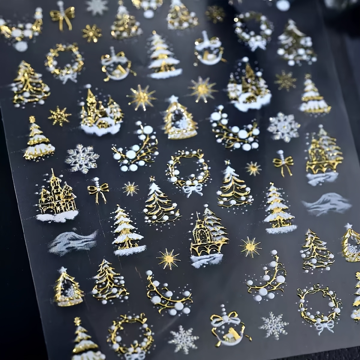 TEMU 5d Christmas Relief Nail Stickers, Hot Stamping Snowflakes, Christmas Trees, Stars, Bows, Nails, Diy Decorative Stickers, Suitable For Women's