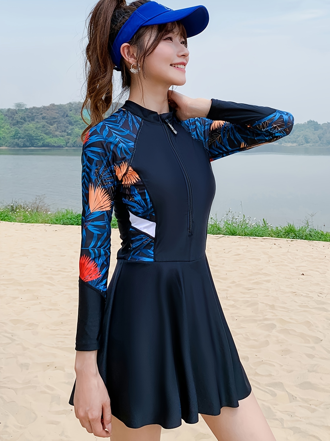 knee length dresses for ladies Women's Aspen Sunrise Long Sleeve Swim Dress