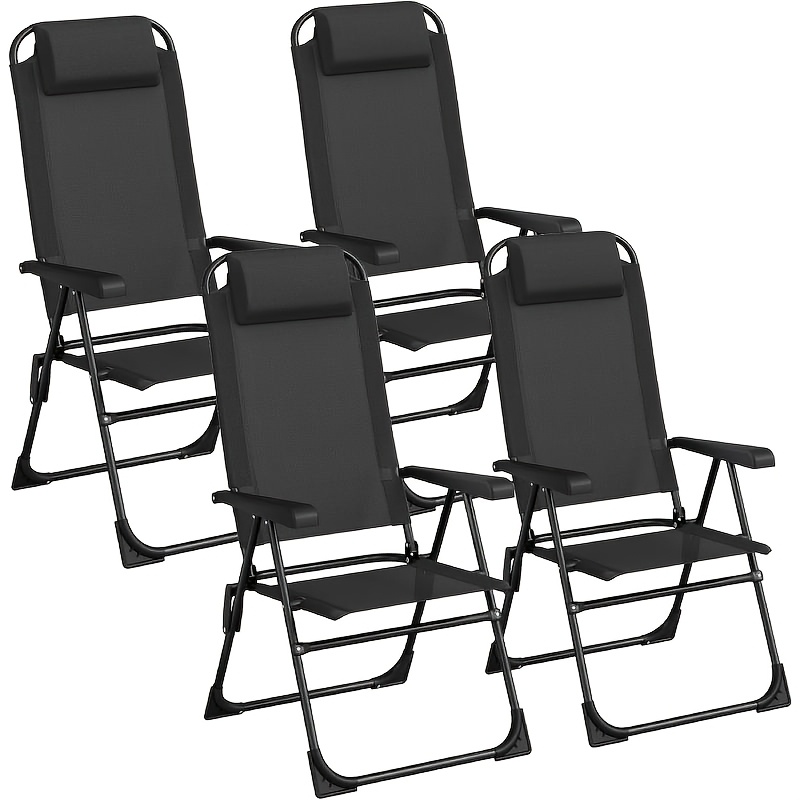Image of Outdoor Camping Folding Chair, Fishing Portable Chair, Garden Chair, Folding Chair With Pillow, 120kg Load Capacity, 5-level Height Adjustment