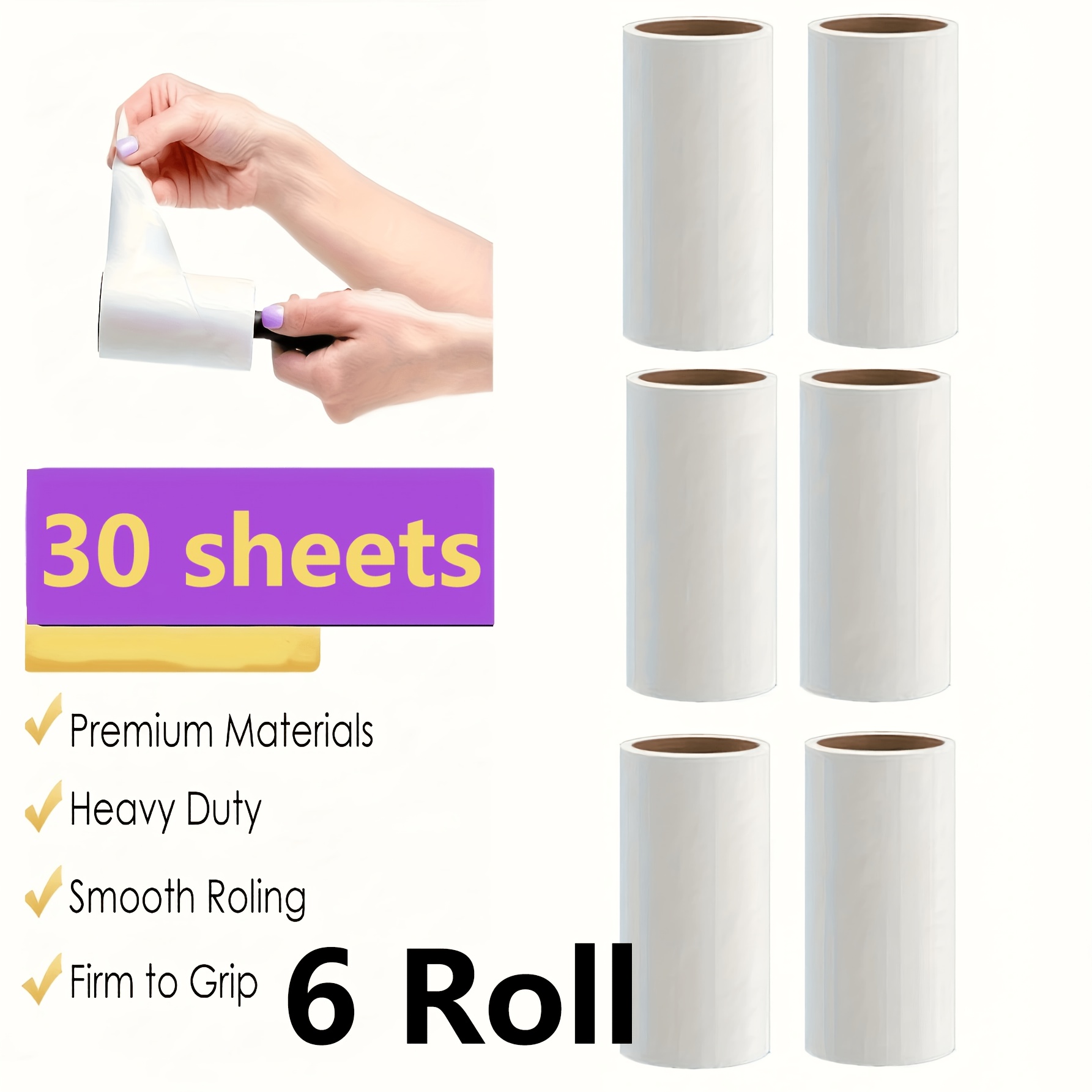 TEMU 6pcs Hair Adhesive Set - Replacement Rolls For Home And Office Use, Hair Removal Balls For Clothes, Dust Removal Without Damaging Fabrics, Drum