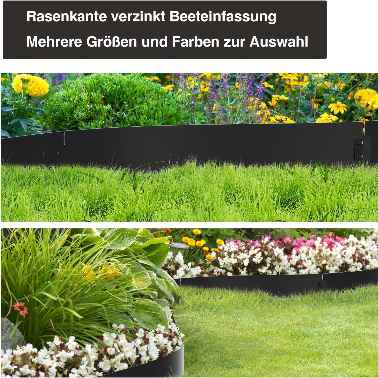 Galvanized Metal Lawn Edging, 20m × 18cm, Flower Bed Edging, Flower Bed Border, Lawn Edging, Metal Fence, Black