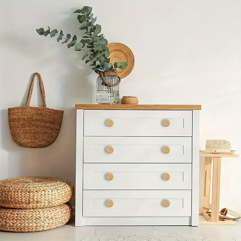 bohemian dresser knobs Brosay Boho Rattan Dresser Knobs for Girls Kitchen Wooden Cabinet Knobs Wicker Woven Decorative Dresser Handles Round Wood Drawer Pulls and Knobs with Screws 6 Pcs (Natural Colours)