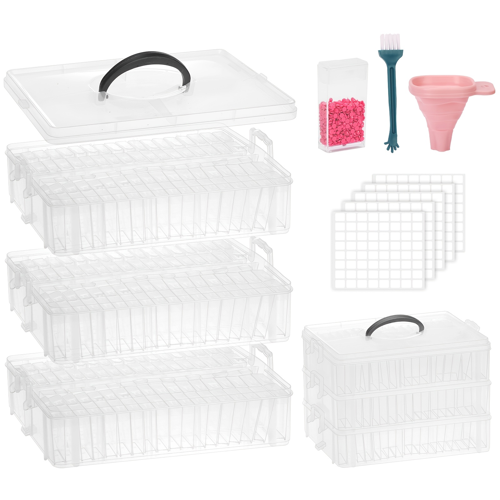 TEMU Tomnk 3-tier Stackable Storage Container With 264 Square Slots, Stackable Bead And Organizer With Handle For Craft Supplies, Jewelry And Nail