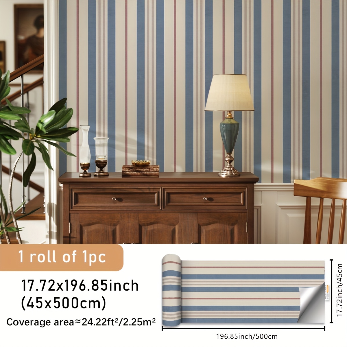 TEMU Open Multi-colored Vertical Striped Pattern Self-adhesive Wallpaper, Wallpaper, Peel And Stick Removable And Home Decoration Stickers, Suitable
