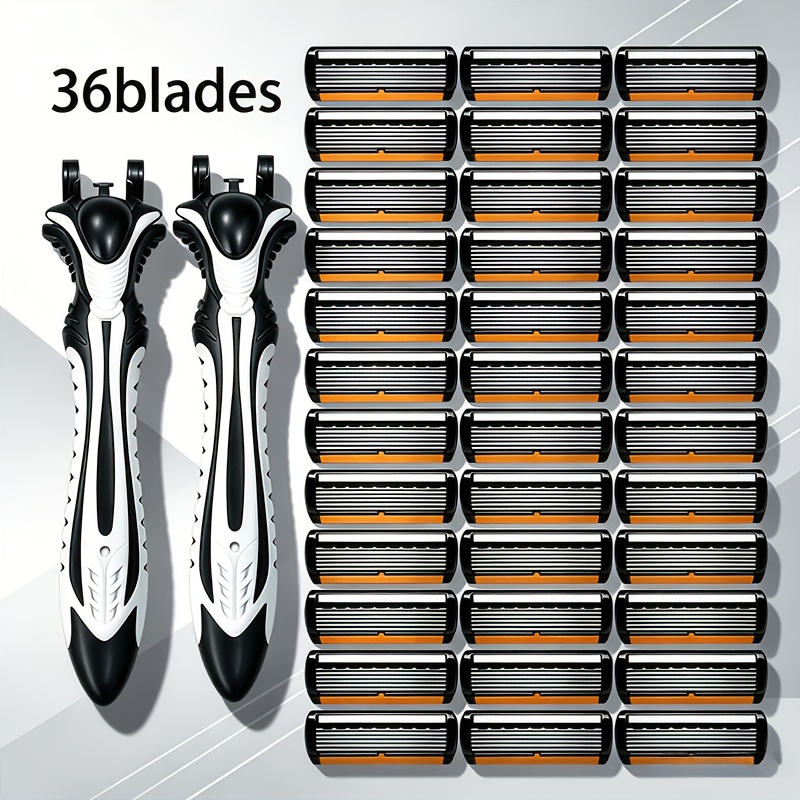2 Handles + 36 Replacement Heads, Washable All Over, Replacement Heads, Smooth Shave, Stainless Steel , Manual Razor, Gift