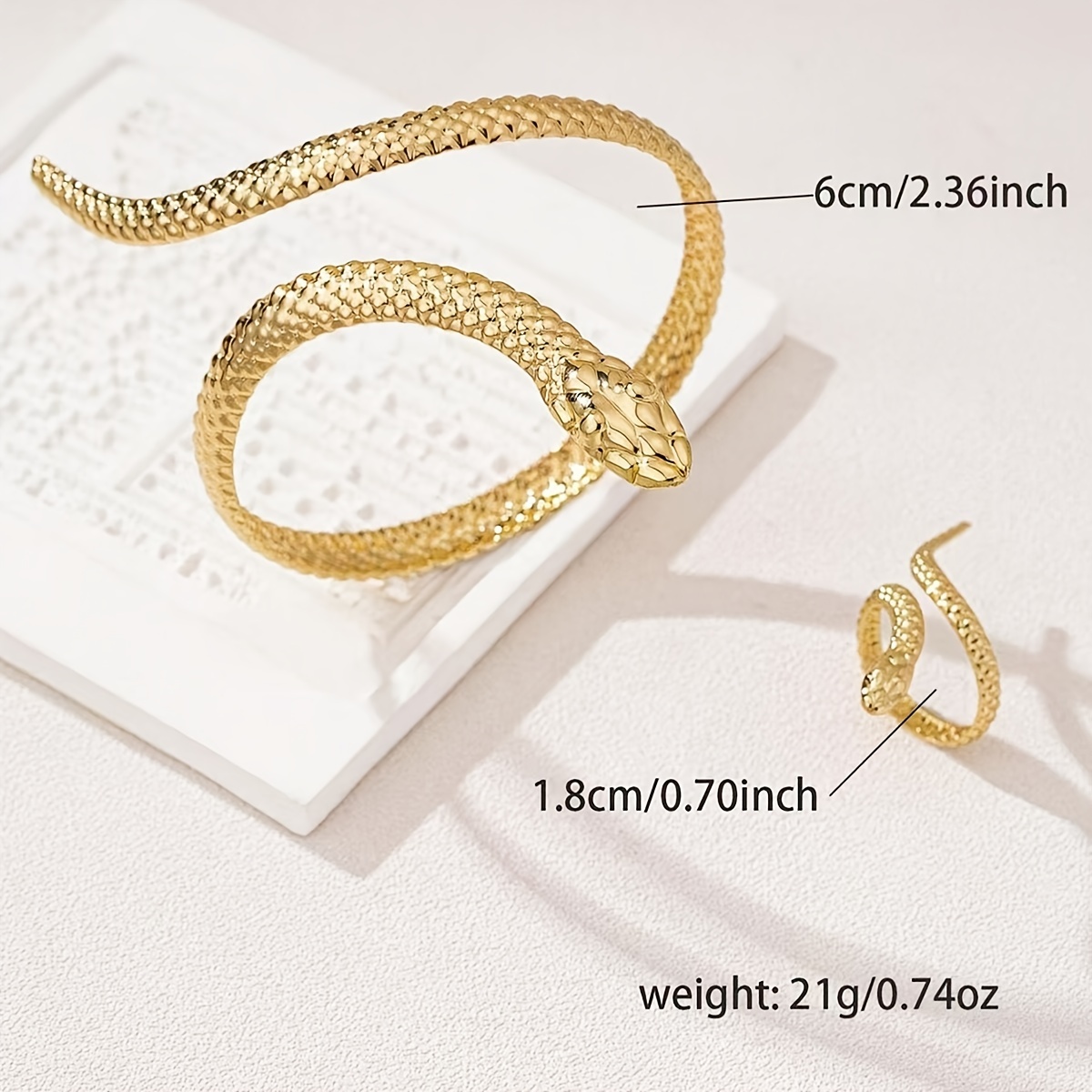 Snake Shaped Adjustable Bracelet Ring Set