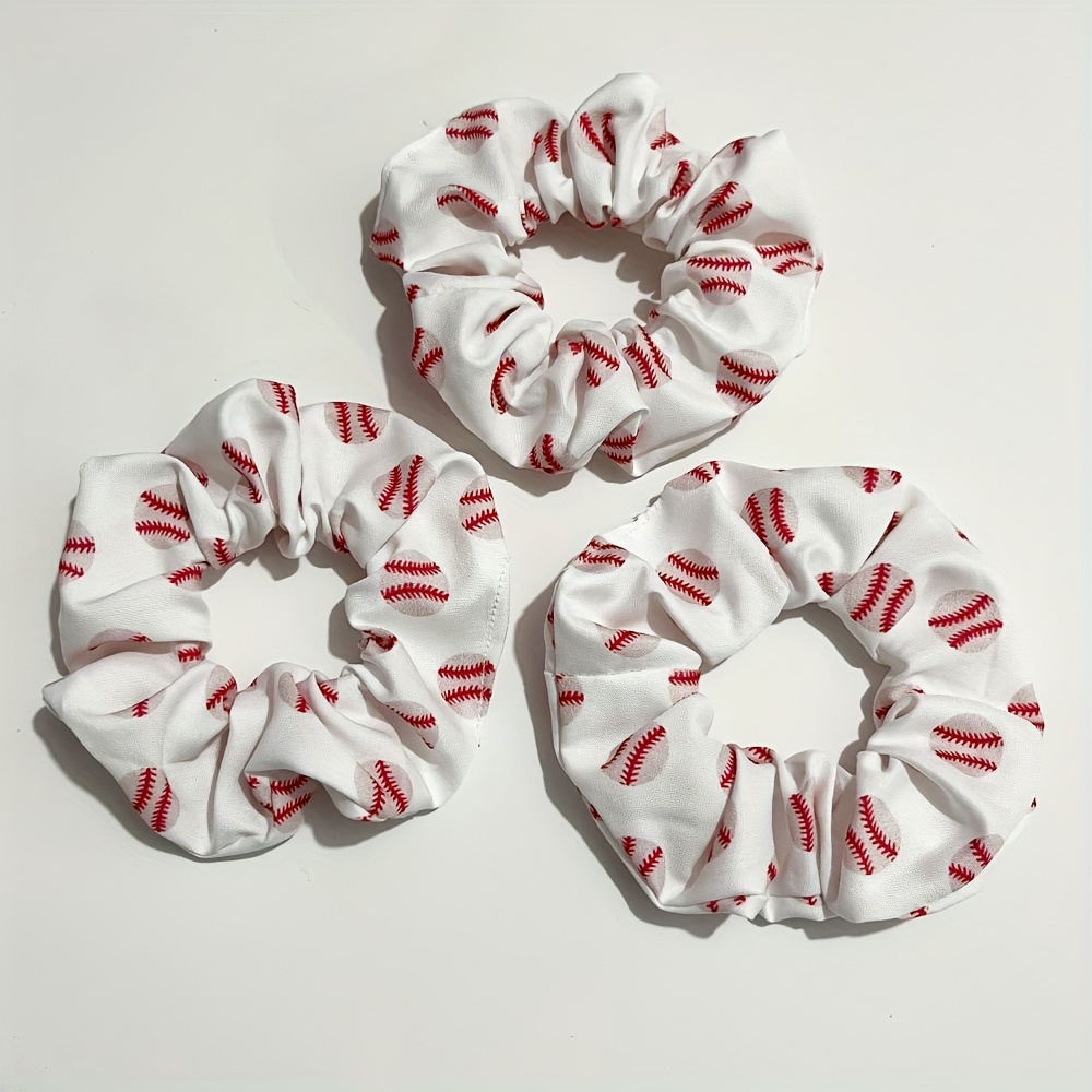 TEMU 3pcs Bohemian Baseball Print Hair Ties Suitable For & - Elastic Ponytail Holders, Bun Makers, Braids - Hair Bands With Stylish Hair Accessories