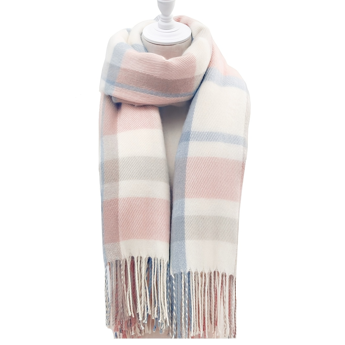 Women's Autumn Winter Elegant Check Tassel Warm Scarf, Fashion Versatile Warm Neck Scarf
