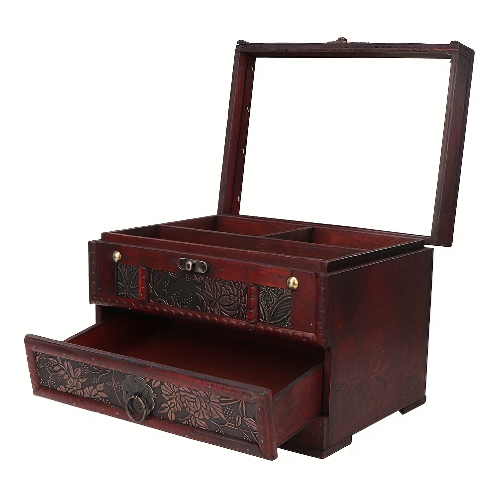 TEMU Classic Wooden Storage Box With Mirror, Clapper Closed Jewelry Box - Suitable For Necklace Bracelet Earrings Storage Box - Polished Surface To -