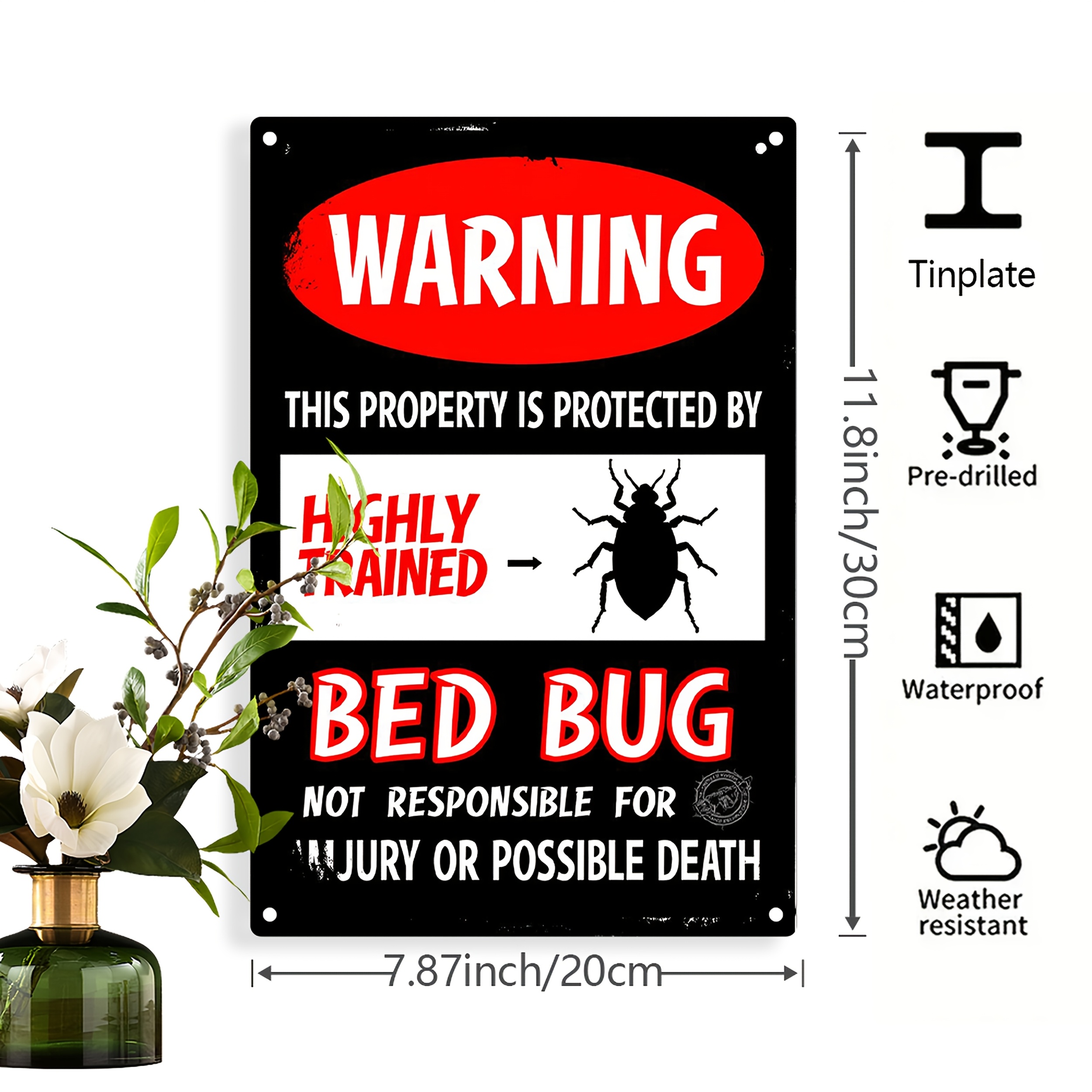TEMU 2d Flat - A 2d Flat Bed Bug Warning Sign Made Of Sturdy Iron, Suitable For Home And Office Decoration. It Pre-drilled, Is Resistant To Weather,