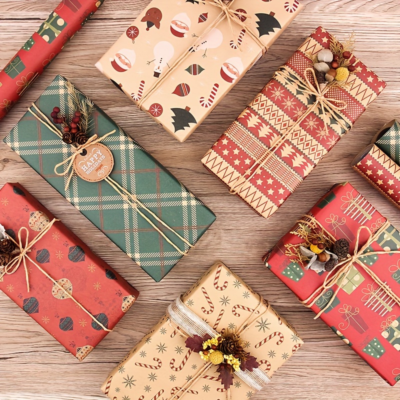 

Lot de 6 Papiers d'Emballage Rétro en Papier Kraft pour Noël