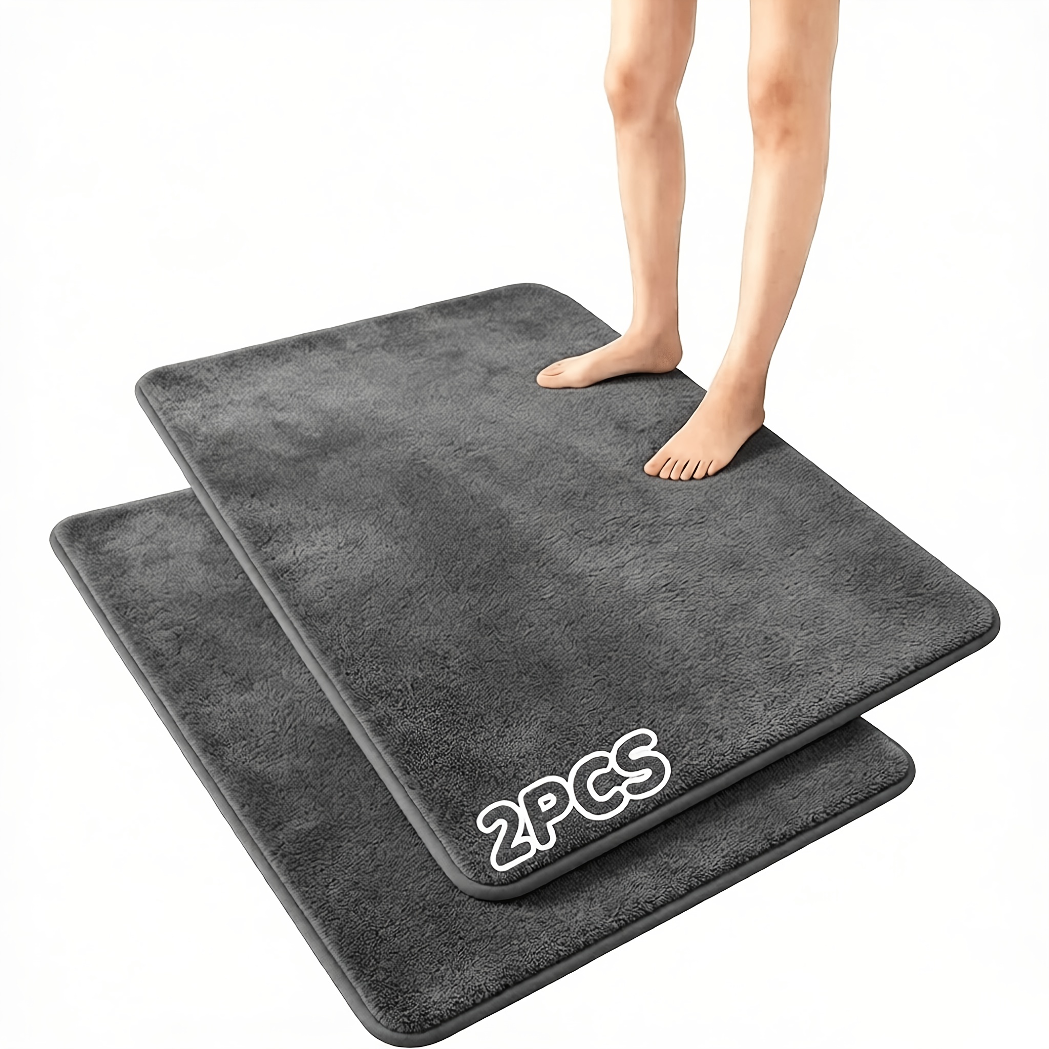 TEMU 2pcs Soft Sponge Bath Mat Set, Non-slip Absorbent Bathroom Foot Mats, Washable Thickened Rugs, Suitable For Bathroom , Bathroom Decor, Home