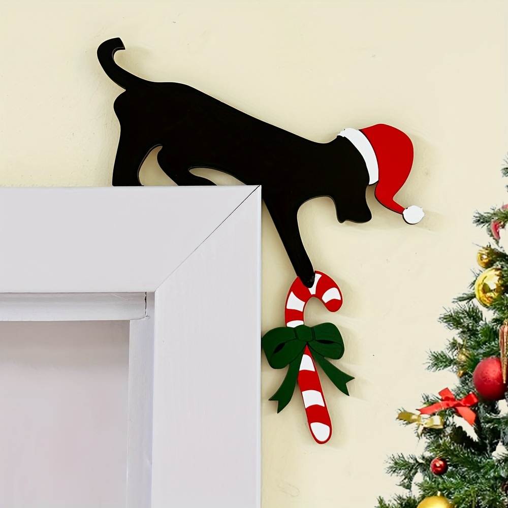 

Dog-shaped Christmas Door Corner Decor - Rustic Faux Wood, Holiday & Party Decoration